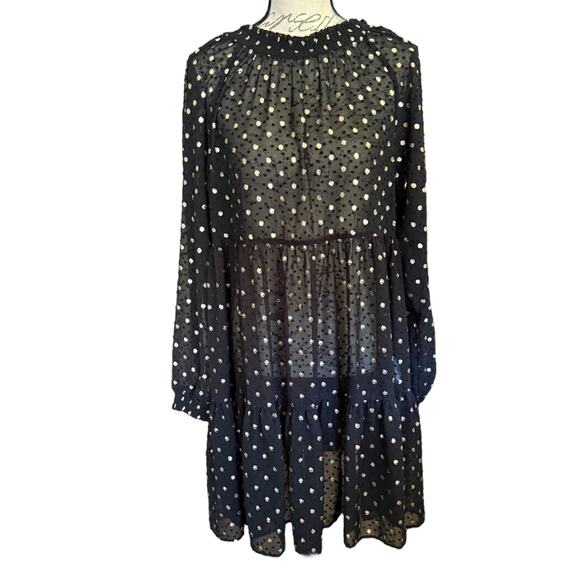 On 34th Black Sheer Baby Doll Dress With Gold Foil Dots Size Medium - Picture 1 of 4